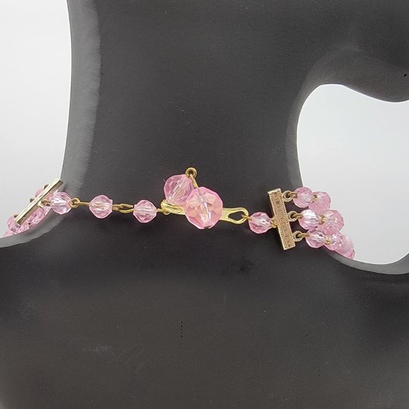 Pink Three-Strand Beaded Necklace with Hook Clasp - Picture 3 of 7